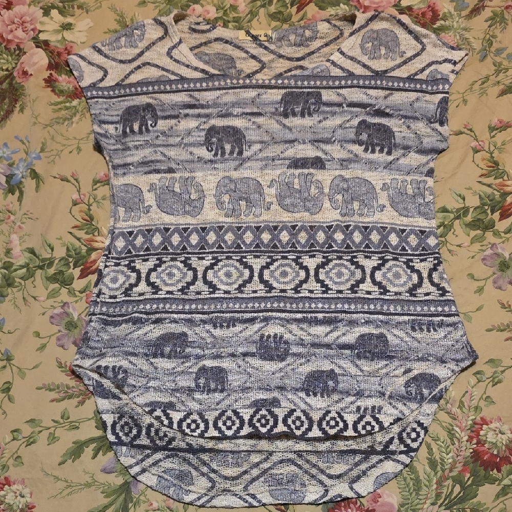 Ginger G Striped Elephant Knit Top in Grey and Cream